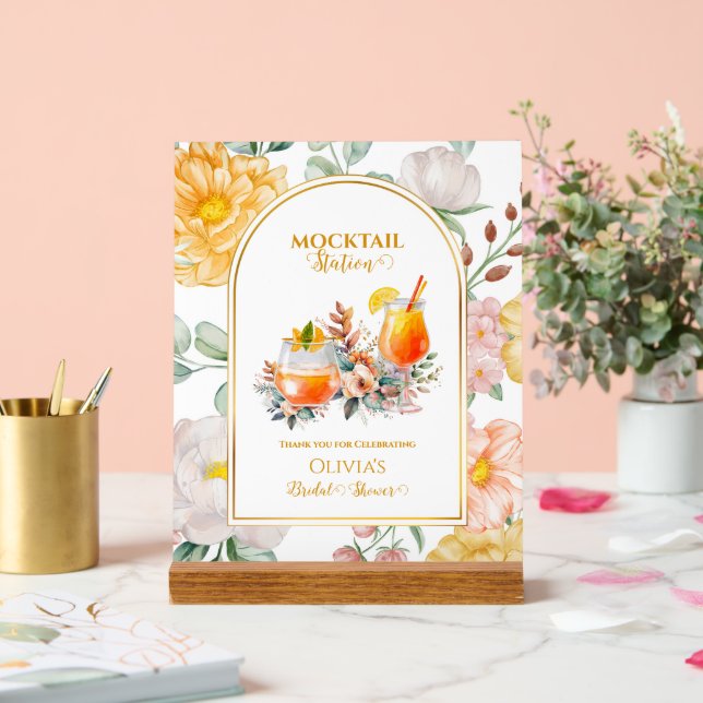 Bridal Shower Drink Bar Floral Mocktail Station Acrylic Sign (Wedding)