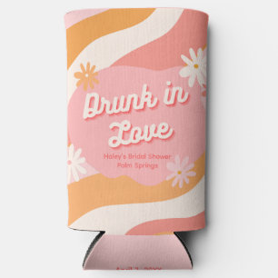 Bridal Shower Drunk in Love Retro Pink Can Cooler