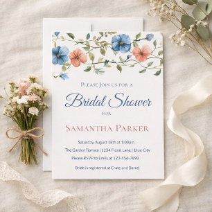 Bridal Shower Dusty Blue Elegant Wildflower Invitation