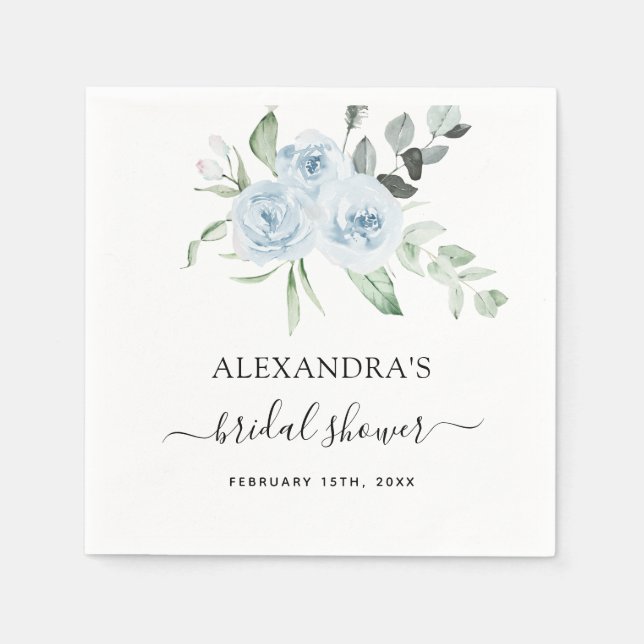 Bridal Shower Dusty Blue Eucalyptus Sage Green Napkin (Front)