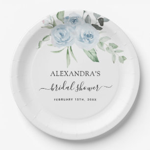 Bridal Shower Dusty Blue Eucalyptus Sage Green Paper Plate