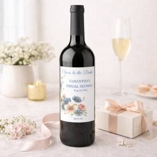 Bridal Shower Dusty Blue Floral Custom Wine Label