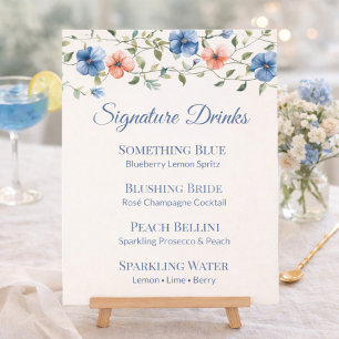 Bridal Shower Dusty Blue Floral Drink Menu