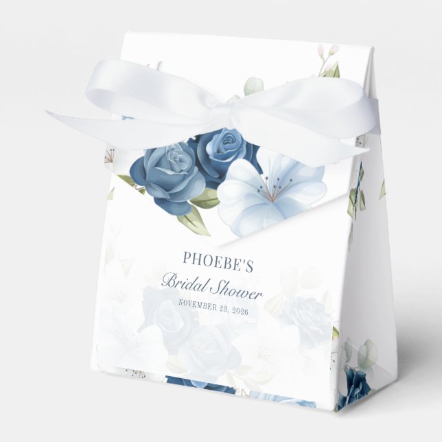 Bridal Shower Dusty Blue Floral Rustic Favour Box (Front Side)