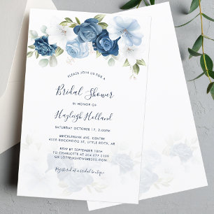 Bridal Shower Dusty Blue Floral Script Invitation