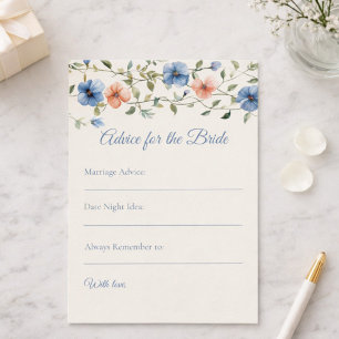 Bridal Shower Dusty Blue Floral Watercolor Advice Card