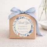 Bridal Shower Dusty Blue Floral Watercolor Classic Round Sticker<br><div class="desc">Add a charming finishing touch to your celebration with this dusty blue floral watercolor bridal shower classic round sticker. Featuring delicate botanical florals in soft dusty blue and peach tones, this elegant sticker complements garden party, cottagecore, wildflower, or modern bridal shower themes. The design can be personalized with the bride’s...</div>