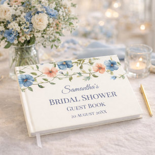 Bridal Shower Dusty Blue Floral Watercolor  Guest Book