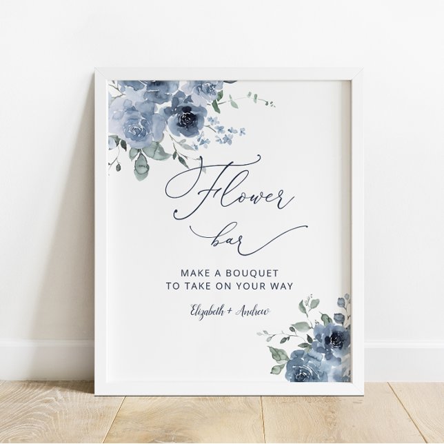 Bridal Shower Dusty Blue Flower Bar Sign (Creator Uploaded)