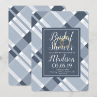 Bridal Shower Dusty Blue Navy Plaid Foil Rings