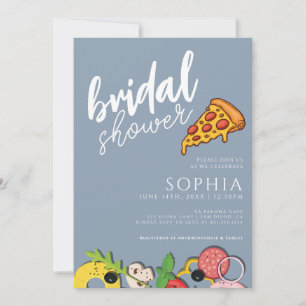 Bridal Shower Dusty Blue PIZZA Modern Chic Invitation