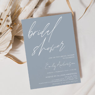 Bridal Shower Dusty Blue Script Minimalist Invitation