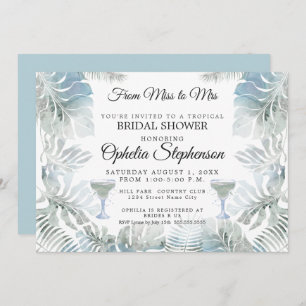 Bridal Shower Dusty Blue Watercolor Tropical Leafy Invitation