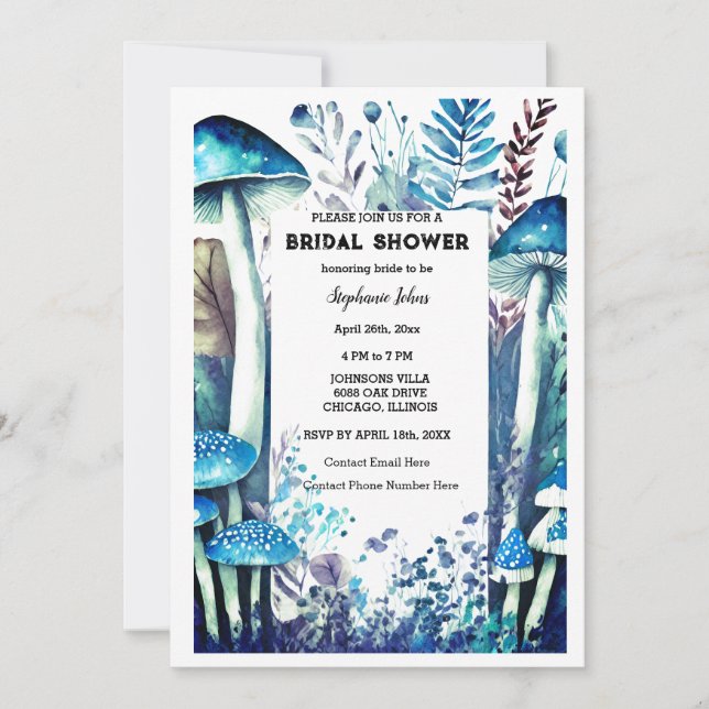 Bridal Shower Dusty Blue Wedding Mushroom Woodland Invitation (Front)