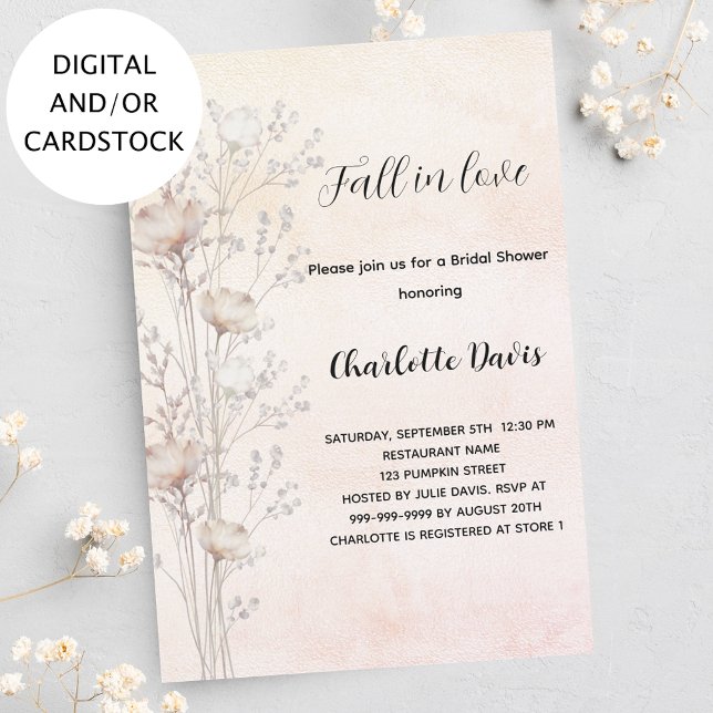 Bridal Shower dusty cream wildflowers fall in love Invitation (Creator Uploaded)