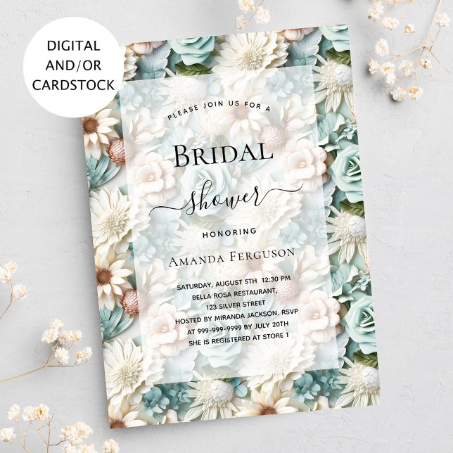 Bridal Shower dusty green white floral Invitation (Creator Uploaded)