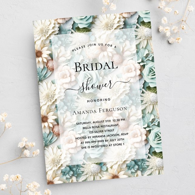 Bridal Shower dusty green white floral Invitation Postcard (Creator Uploaded)