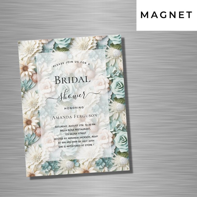 Bridal Shower dusty green white floral luxury Magnetic Invitation (Creator Uploaded)