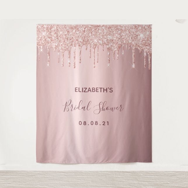 Bridal Shower dusty rose gold drips Tapestry (Front)