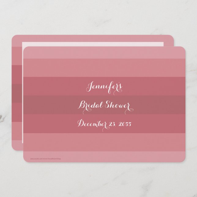 Bridal Shower Dusty Rose Name Stripe Minimalist Invitation (Front/Back)