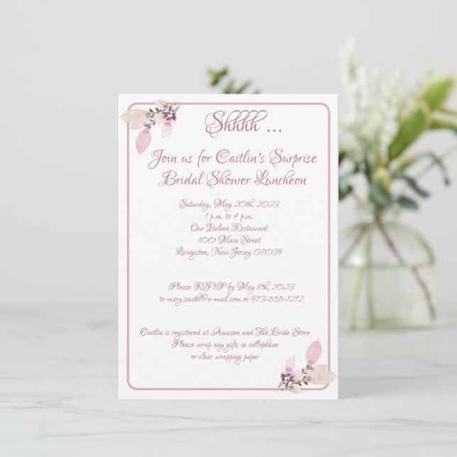 Bridal Shower, Dusty Rose Outline Invitation (Standing Front)