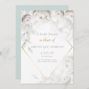 Bridal Shower   Elegant Alabaster White Peonies Invitation