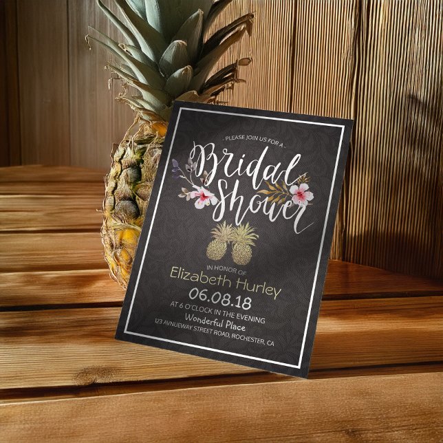 Bridal Shower Elegant Black Gold Pineapple Couple Invitation (Creator Uploaded)