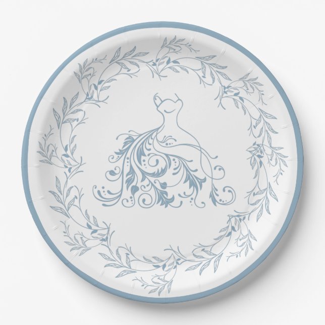 Bridal Shower - Elegant Blue Shower Paper Plate (Front)