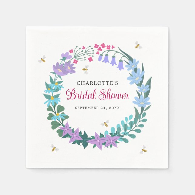 Bridal Shower Elegant Floral Wildflowers Garland Napkin (Front)