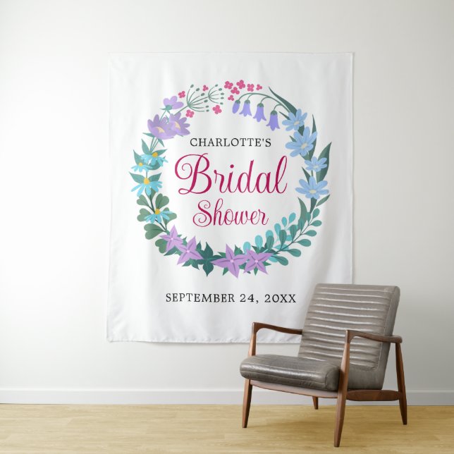 Bridal Shower Elegant Floral Wildflowers Garland Tapestry (In Situ)