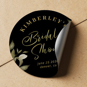 Bridal shower elegant gold black classic round sticker