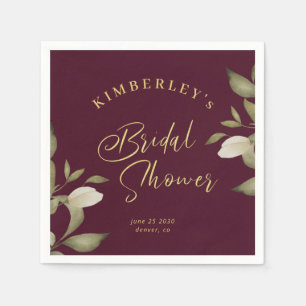 Bridal shower elegant gold burgundy floral napkin