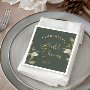Bridal shower elegant gold dark green floral napkin