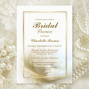 Bridal Shower Elegant Gold Feather Invitation