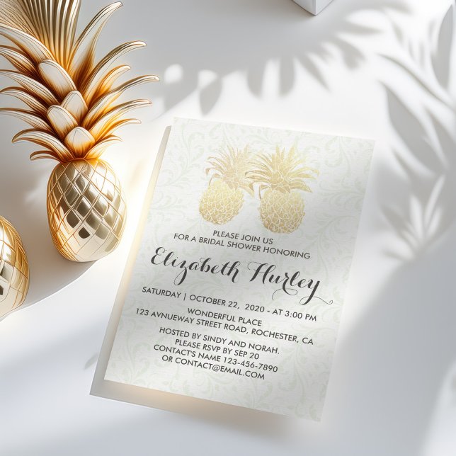 Bridal Shower Elegant Gold Foil Pineapple Couple Invitation (Creator Uploaded)