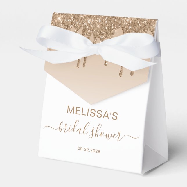 Bridal Shower Elegant Gold Glitter Drip Script Favour Box (Front Side)