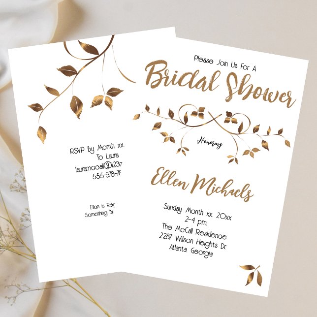 Bridal Shower Elegant Gold Leaves Invitation (Bridal Shower Elegant Gold Leaves Invitation)