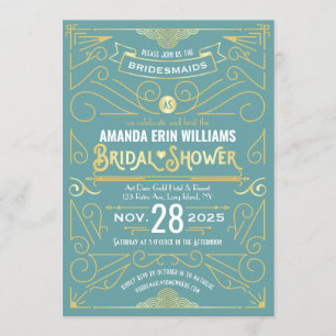 Bridal Shower Elegant Gold Turquoise Art Deco Invitation