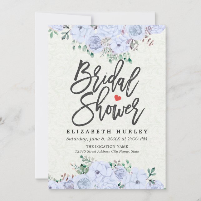Bridal Shower Elegant Light Blue Watercolor Floral Invitation (Front)
