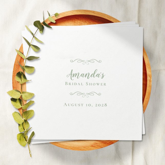 Bridal Shower Elegant Party Calligraphy Sage Green Napkin (Bridal Shower Elegant Party Calligraphy Sage Green Napkins)