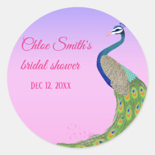 Bridal Shower Elegant Peacock theme Classic Round Sticker