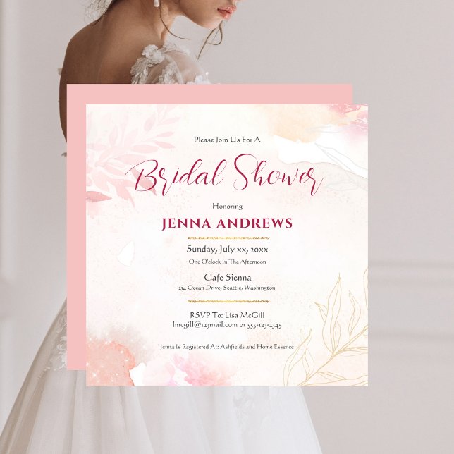 Bridal Shower Elegant Pink and Gold Invitation (Bridal Shower Elegant Pink and Gold Invitation)