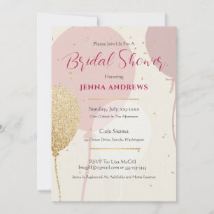 Bridal Shower Elegant Pink Gold Balloons Invitation