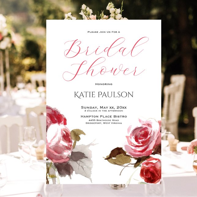 Bridal Shower Elegant Pink Roses Invitation (Rose Bouquet Elegant Pink Bridal Shower Invitation)