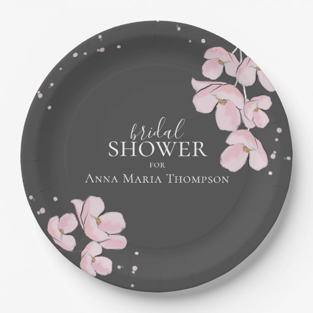 Bridal Shower Elegant Rustic Floral Cherry Blossom Paper Plate (Front)
