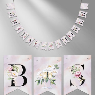 Bridal Shower Elegant Watercolor Flower Letters  Bunting