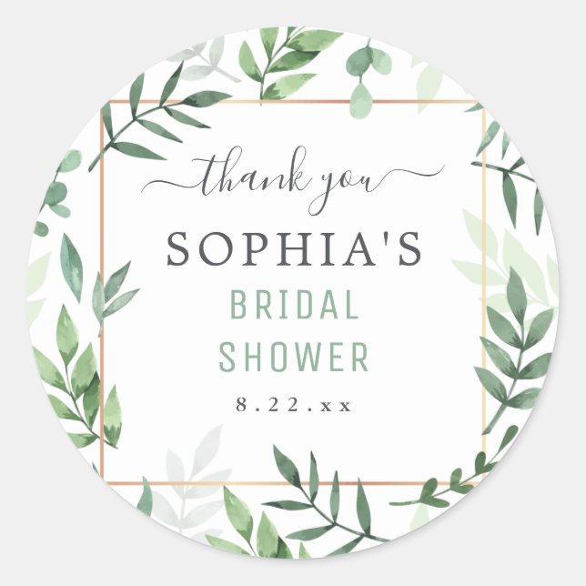 Bridal Shower Elegant Watercolor Wedding Classic Round Sticker (Front)