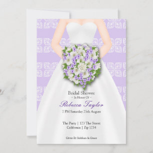 Bridal Shower Elegant Wedding Dress Lilac Flowers Invitation