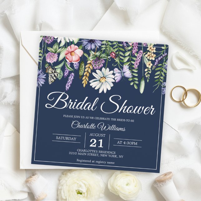 Bridal Shower Elegant Wildflowers Navy Blue Floral Invitation (Bridal Shower Elegant Wildflowers Navy Blue Floral Invitation
)