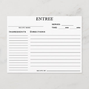 Bridal Shower Entree Recipe Card